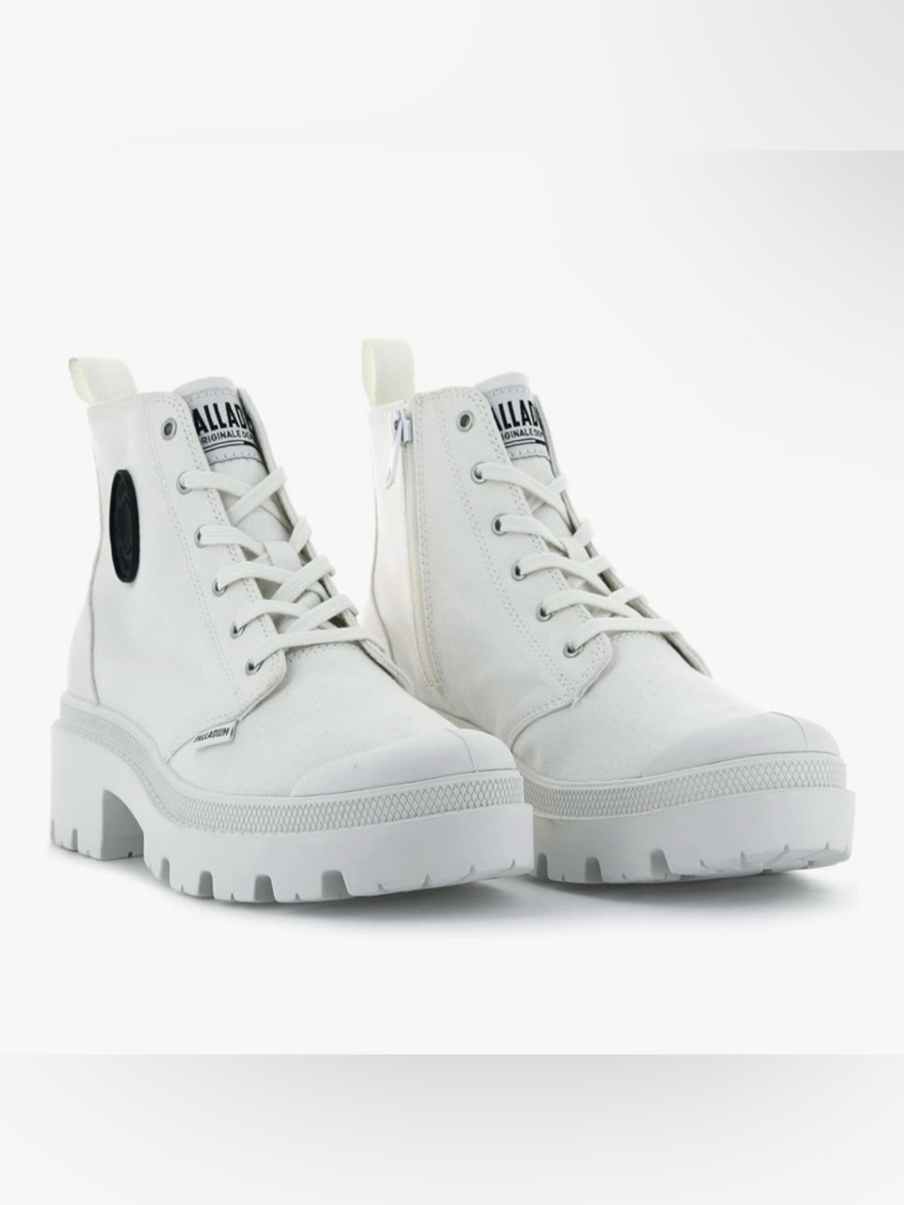 Palladium Women's Pallabase Twill Boot Star White Chunky Heel